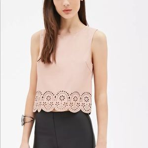 FOREVER 21 PINK BLUSH LASER CUT FAUX LEATHER TOP